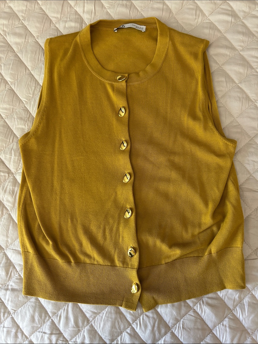 Zara Sleeveless Button Cardigan in Mustard Yellow